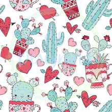 Load image into Gallery viewer, Valentines cactus seamless pattern