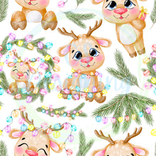 Load image into Gallery viewer, Reindeer Christmas lights seamless pattern