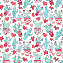 Load image into Gallery viewer, Valentines cactus seamless pattern